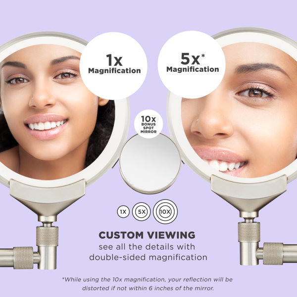 Conair LED Wall Mounted Telescoping 1X/10X Cordless Rechargeable Mirror